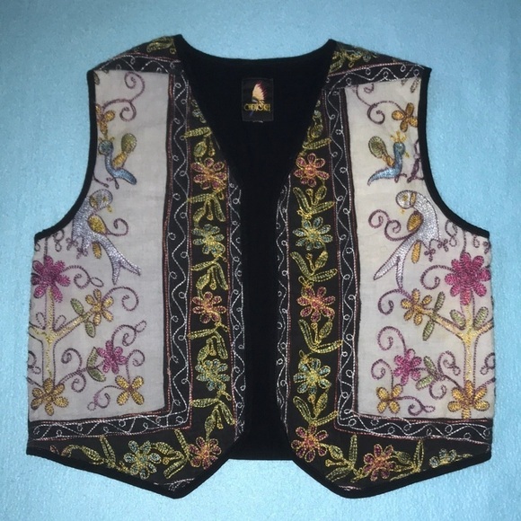CHEROKEE vintage unique embroidered vest floral birds teacher boho NEW size M - Picture 1 of 7